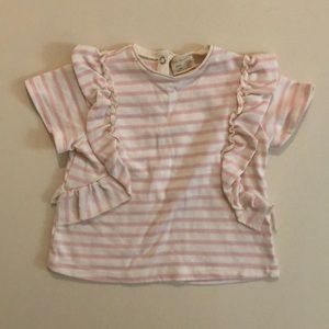 Zara Baby Ruffles Pink and White Striped Shirt